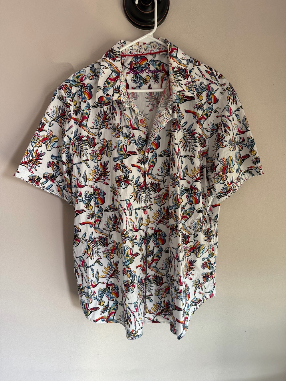 Robert Graham Men's 2XL Classic Fit Tropical Bird Floral Short Sleeve Shirt